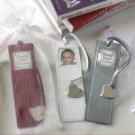 memories leather photo bookmark with silver heart charm in sheer organza bag